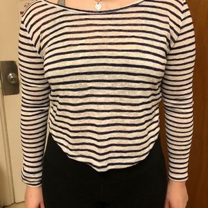 Blue and white striped cropped sweater
